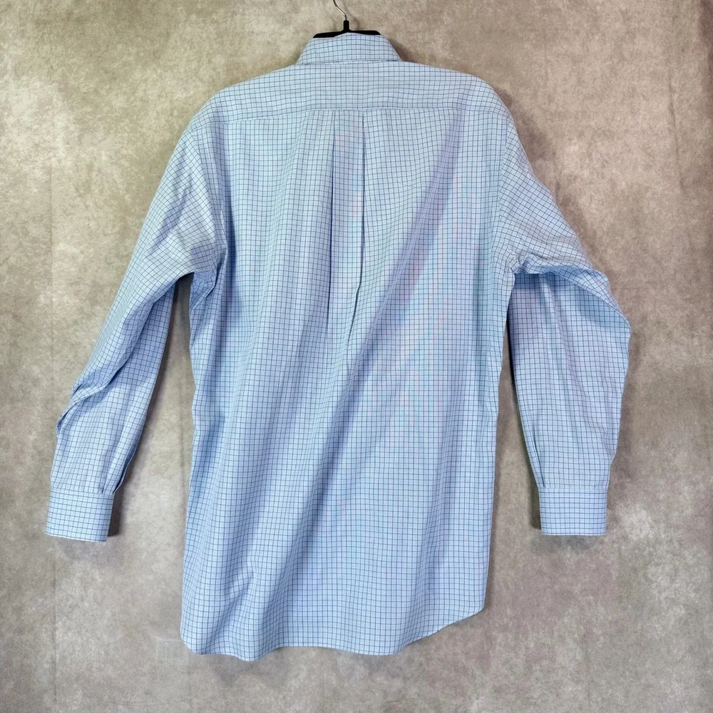 Paul Fredrick Button Down Shirt Mens 15.5 33 Blue Grid Check Long Sleeve Cotton